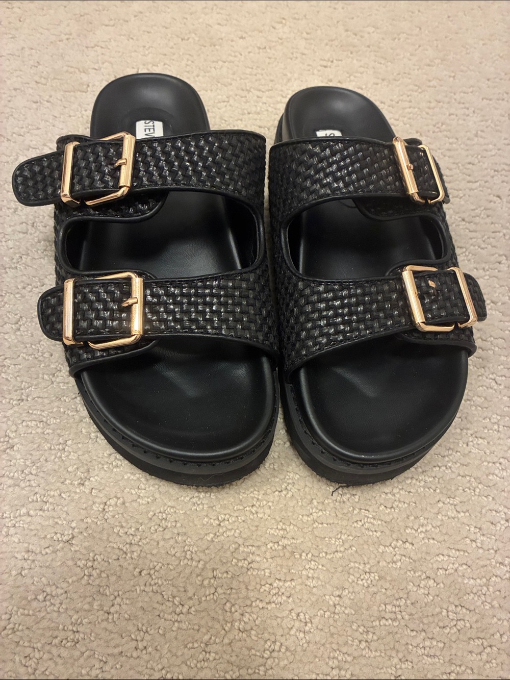 STEVE MADDEN Black Woven Buckle Platform Slides Size 38 / 7.5 👵MT